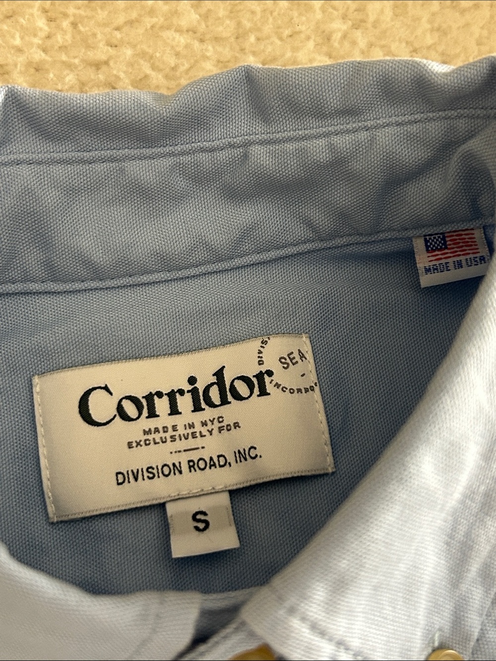 Corridor x Division Road Oxford Blue Button Down Shirt Size S - Picture 3 of 9
